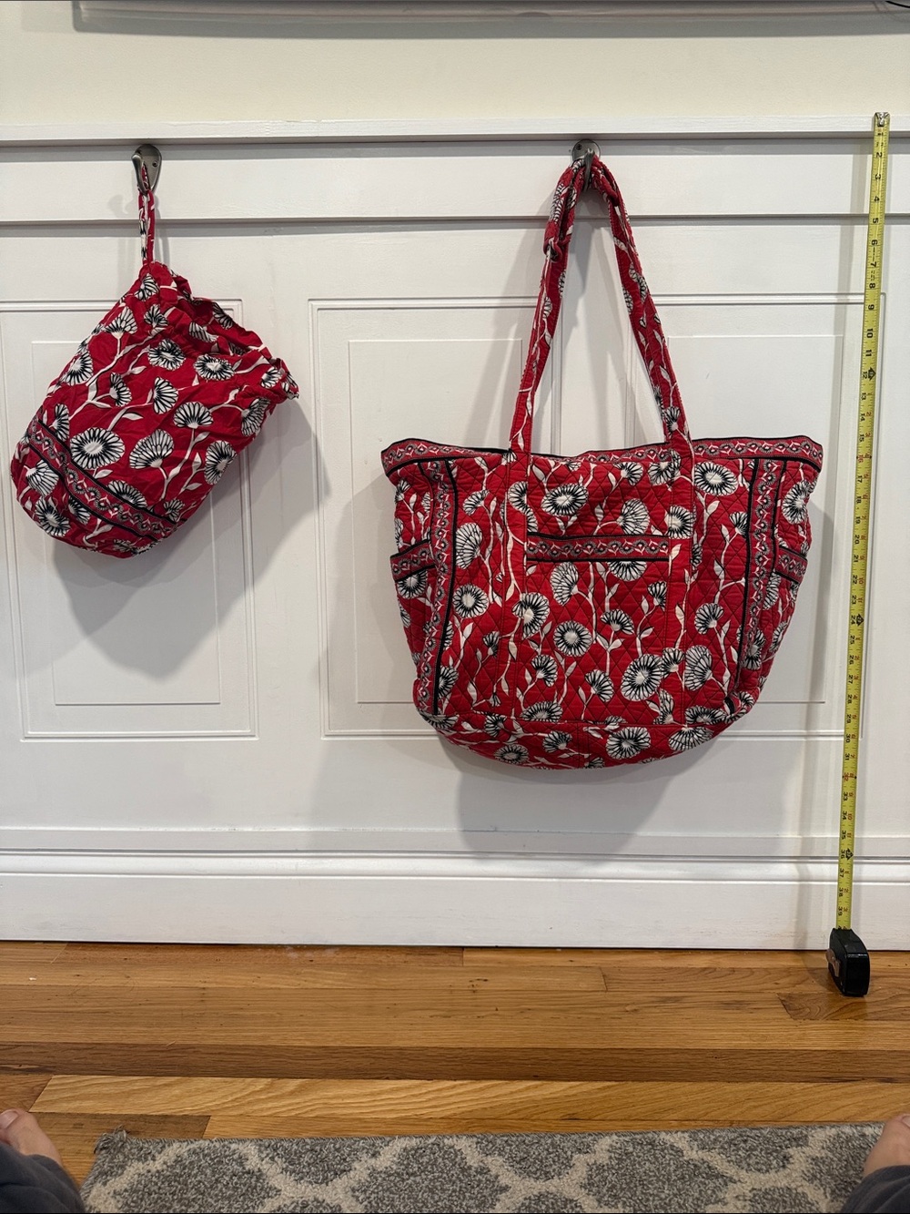 Vera Bradley Red Quilted Floral Shoulder Tote
